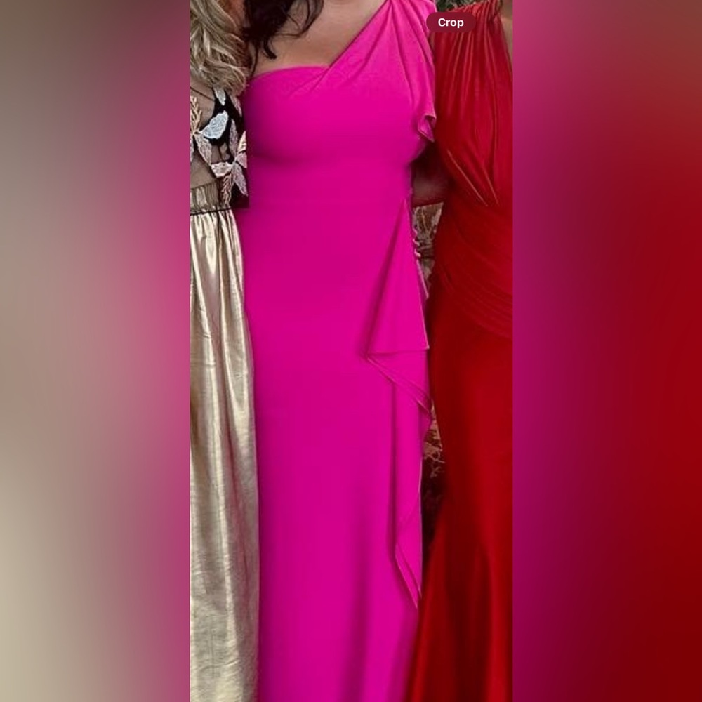 Betsy & Adam Pink One Shoulder Gown